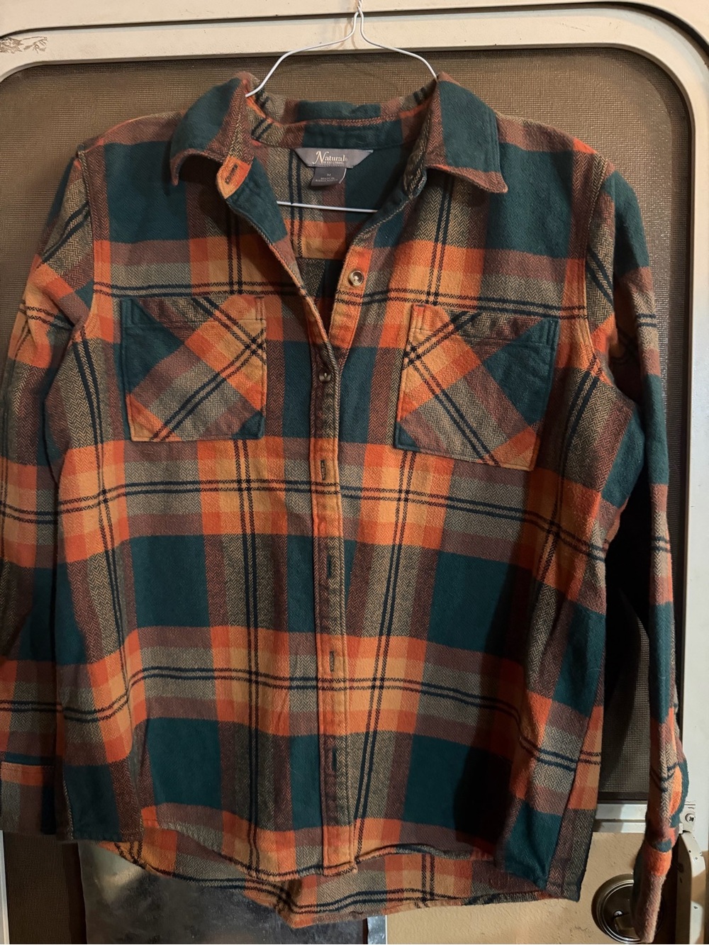Natural Reflections Women’s Button-Up Flannel Shirt in Teal & Orange